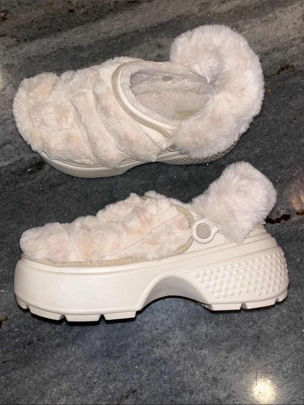 CROCS Women's Cream Plush Platform Clogs